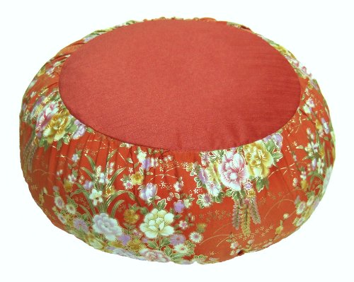 Meditation Cushion Zafu Pillow Japanese Kimono Silk Orange Floral - color: Orange Floral