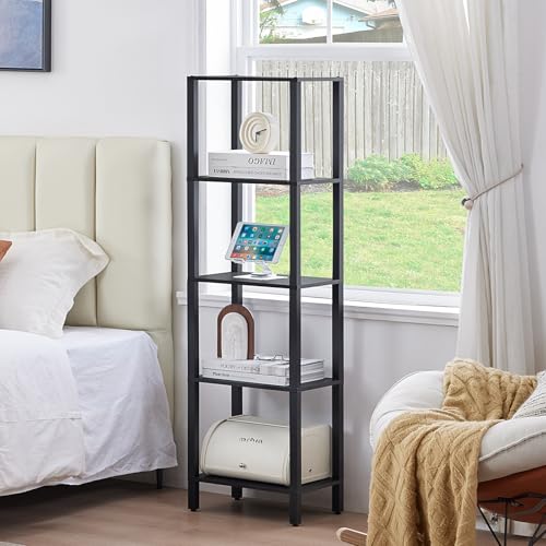 YUFAM 5 Tier Tall Narrow Bookshelf, Skinny Bookcase, Wooden Shelf, Black - color: Black, size: 5-Tier