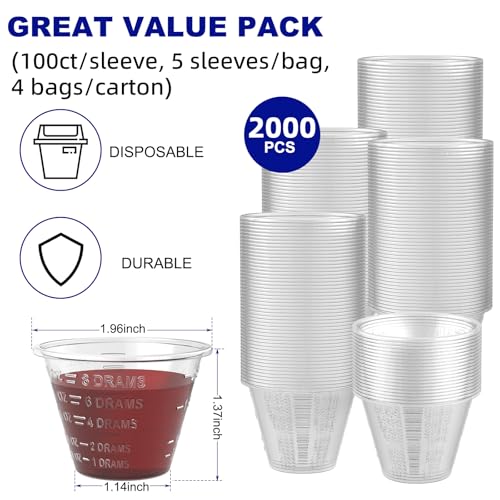 ReliMedPro Disposable Medicine Cups, 2000 Pack, 1 oz, Graduated | Small plastic meds measuring cups, Ideal for liquid medication, paint, epoxy, resin, and pills.