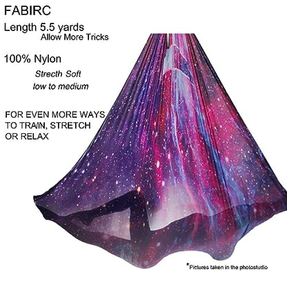 F.Life Aerial Yoga Hammock kit- Yoga Swing Multicolor 5 yards-Flying Yoga Include Daisy Chain,Carabiner and Pose Guide - color: Starry Sky
