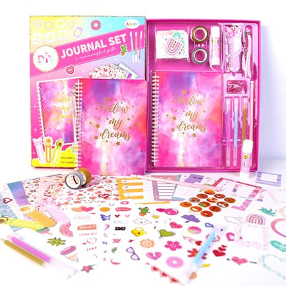 Pure Vie DIY Journal Kit for Girls Ages 8-14, Journaling Art Crafts Kit for Tween & Teen Girls, Creative Scrapbook & Diary Supplies Toy Set with Notebook Sticker - Fun Cute Birthday Xmas Gifts Ideas