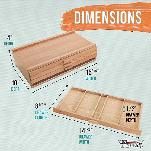 U.S. Art Supply 4-Drawer Artist Tool Supply Box with 5 Compartments per Drawer - Hardwood Art Box for Artist Supplies, Brushes, Pencils, Erasers, Tool Storage Organizer Case