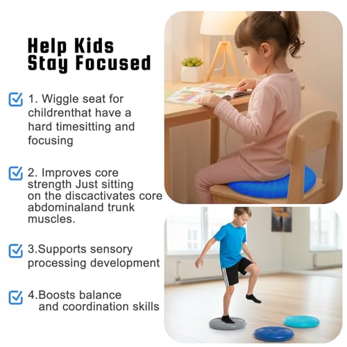 Wobble Cushion Core Balance Disc, Wiggle Seat with Inflation Pump | Extra Thick Non-Slip, Help Stay Focused for Sensory Kids, Improve Sitting Posture & Relieve Back Pain, Core Strength Trainer - color: 1Blue