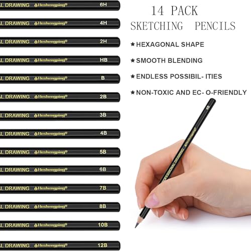 Heshengping, Sketching Pencil Drawing Pencils Set-26pcs, Art Supplies Drawing Kit,Graphite Charcoal Pro Draw Pencil Set,gift for Adults Beginners Artist for drawing sketching Copper Color Case - style: Copper | 26 Pack