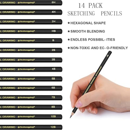 Heshengping, Sketching Pencil Drawing Pencils Set-26pcs, Art Supplies Drawing Kit,Graphite Charcoal Pro Draw Pencil Set,gift for Adults Beginners Artist for drawing sketching Copper Color Case - style: Copper | 26 Pack