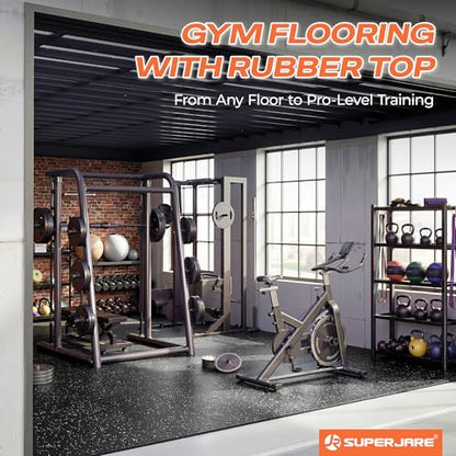 SUPERJARE 30" x 30" Larger Rubber Top Exercise Equipment Mats, 0.56" Thick 9PCS 56.3 Sq Ft High-Density EVA Foam Interlocking Gym Flooring, Big Workout Mat for Home Gym, Floor Protection, Black/Grey - size: 9 Tiles (56 Sq Ft)