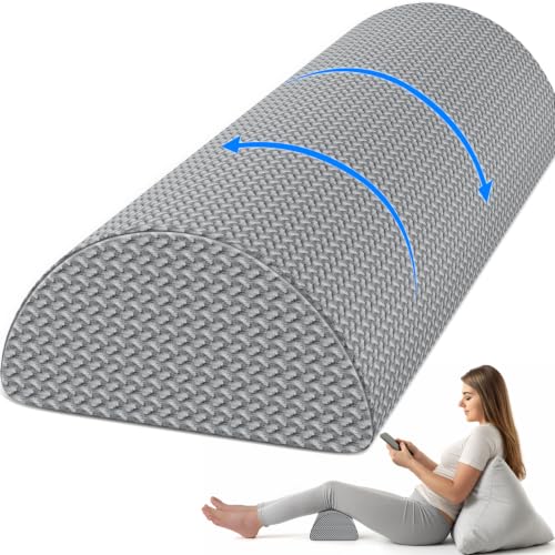 Knee Pillow for Back Sleeping Memory Foam Half Moon Bolster Pillow for Legs | Under Knee Support, Ankle & Foot Comfort Orthopedic Pillow for Side Sleepers (Grey, 22" x 8.7" x 5.3") - color: Grey, size: Large