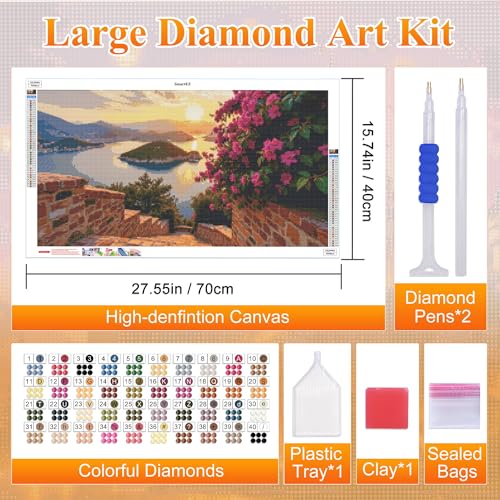 SmartEZ Large Diamond Art Kits for Adults, Sunset Diamond Painting Kits | DIY Large Diamond Art Kits for Adults, Gem Art Kits for Gift, Home Wall Decor 27.5x15.7 Inch - color: Sunset 002