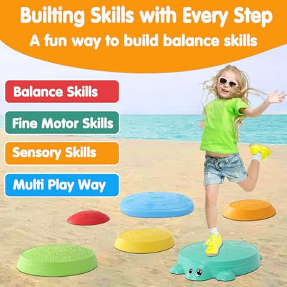 HAPATOYS Balance Board & Stepping Stones for Kids - 2-in-1 No-Slip Turtle Stepping Stones and Balance Board for Toddler Balance & Obstacle Course, for 3 4 5 6 Year Old Kid Indoor & Outdoor Play