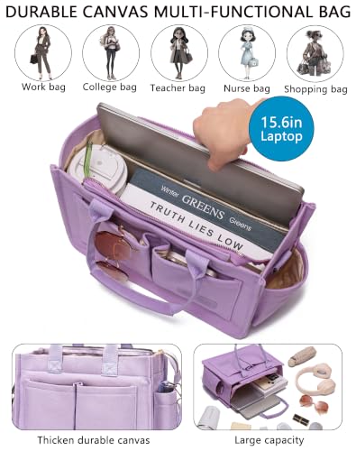 ZHMO Canvas Tote Bag for Women,Women's Bags Crossbody Bags Work Laptop Tote Bag Large Handbags Purse for Travel Nurse Teacher - color: New Upgrade Plus Purple With Compartments and Inner Cup Holders