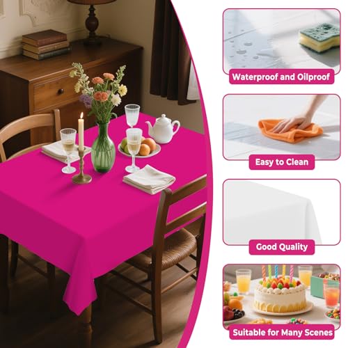 54IN X 320FT Plastic Table Cover Roll with Cutter Box, Cut to Size Plastic Table Cloths for Parties, Birthday, (Fuchsiae, 54"x3840"(Rectangular)) - color: Fuchsia, size: 3840" x 54" (Rectangular)