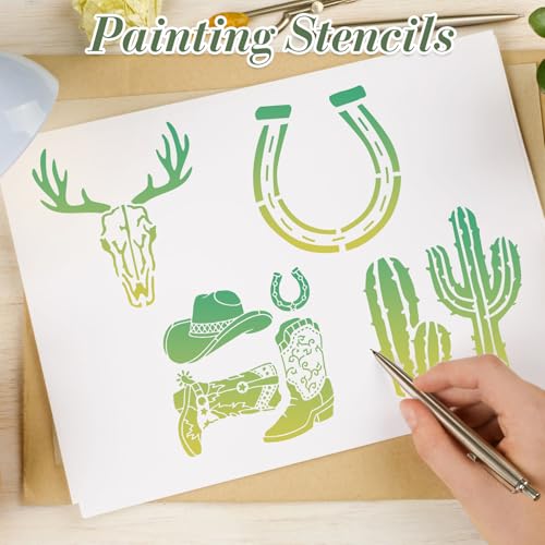 Western Cowboy Stencils for Crafts Reusable 20Pcs Stencils(6X6 Inch) | DIY Art Painting Stencil Furniture Decor Kit for Wood Embroidery Wall Silk Screen Journaling - color: Western Cowboy