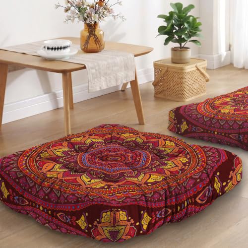 Boho Meditation Cushion, Mandala Meditation Mat, Bohemia Meditation Pillows for Sitting on Floor, Square Pillows Cushion Seating for Yoga Accessories 22'' X 22'' - color: 04.mandala Meditation Cushion-01, size: 22'' X 22''(square)