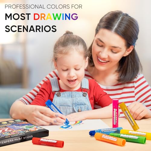 24 Colors Tempera Paint Sticks,Washable Paint Sticks for Kids,Non-Toxic,90s Quick Drying, Allergen Free and High Coverage Solid Tempera Paint Stick,Ideal Gifts for Kids and Toddlers - color: 12 Classic+6 Metallic+6 Neon