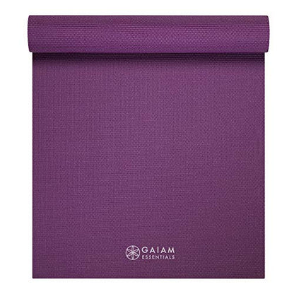 Gaiam Essentials 1/4" Thin (6mm) Yoga & Pilates, Fitness & Exercise Mat with Easy-Cinch Carrier Strap Cusion Support For Fitness and Gym Workouts - color: Purple