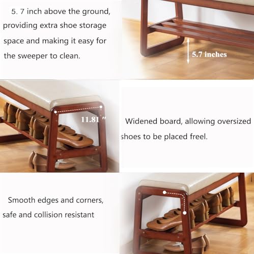 SOBIBO Solid Wood Shoe Bench, 2-Tier Wooden Entryway Bench, Modern Shoe Rack with Faux Leather Cushion for Hallway, Living Room (Gray, 21.65'') - color: Beige, size: 21.65 inches