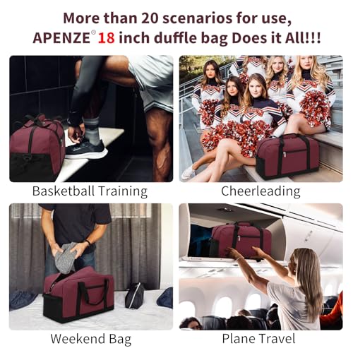 Small Gym Bag 18 inch Carry On Duffel Bag for Weekender Travel - Wine Red - color: Wine Red, size: 18inch