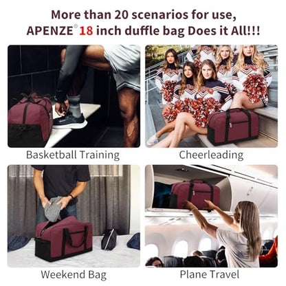 Small Gym Bag 18 inch Carry On Duffel Bag for Weekender Travel - Wine Red - color: Wine Red, size: 18inch