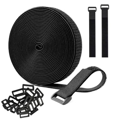 Adjustable Cable Straps with 24 Buckles 1" x 16Ft, Free Cut Length, Reusable Fastening Cable Ties, Hook and Loop Securing Strap for Cable Tidy, Wire Management, Cord Organiser, Black