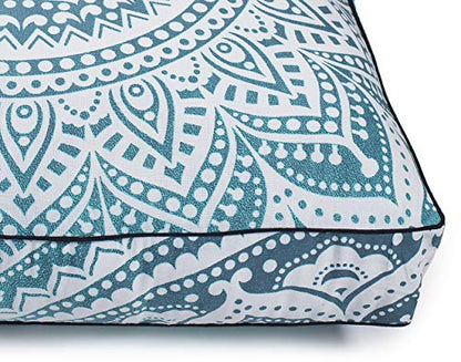 Popular Handicrafts Floor Pillow Cushion Cover - Hippie Mandala Square Ottoman Pouf Cover Indian Ombre Daybed Cotton Cushion Cover with Heavy Duty Zipper - Dog-Pets Bed, 22" Green Grey - color: Green and Grey, style: 22 Inchx 22 Inch Square Pillow cover