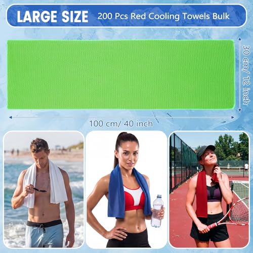 Hosuly 200 Pack Cooling Towels Bulk 40"x12" Cooling Rags for Neck and Face Ice Sweat Towels Breathable Microfiber Workout Cloth for Gym Yoga Golf Sport Running(Blue, Red, White, Green) - color: Dark Blue, Bright Red, White, and Light Green