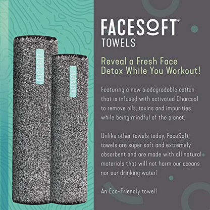 FACESOFT Mini and Nano Detox Sweat Charcoal Towel Multipack - Infused with Activated Charcoal - Pulls Oils and Toxins from Skin - Absorbent Cotton Exercise Towel - No Synthetic Microfibers - 2 Pc