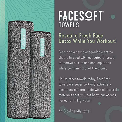 FACESOFT Mini and Nano Detox Sweat Charcoal Towel Multipack - Infused with Activated Charcoal - Pulls Oils and Toxins from Skin - Absorbent Cotton Exercise Towel - No Synthetic Microfibers - 2 Pc