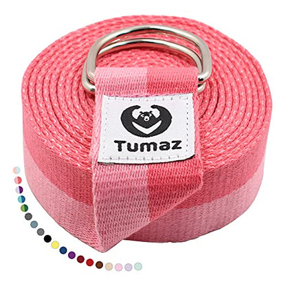 Tumaz Yoga Strap for Stretching with Adjustable D-Ring, 6/8/10 ft - color: 02. Pink Match, size: 6 Feet