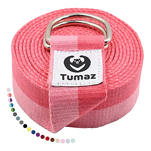 Tumaz Yoga Strap for Stretching with Adjustable D-Ring, 6/8/10 ft - color: 02. Pink Match, size: 10 Feet (with Storage Band)
