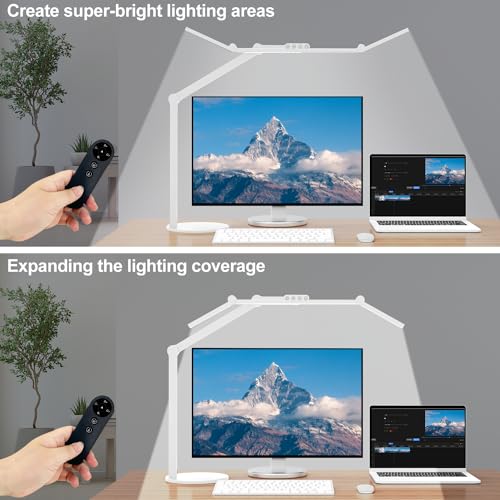 Architect Desk Lamp for Home Office, 24W Adjustable Led Desk Light with Remote, 1500LM Bright Dimmable Computer Table Light Rotatable Office Lamp with Base for Cafting Monitor - color: Light White