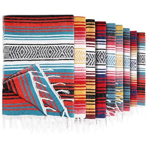 Peryiter 9 Pcs Mexican Yoga Blanket Striped Falsa, 45x70,Light Colors - color: Light Colors