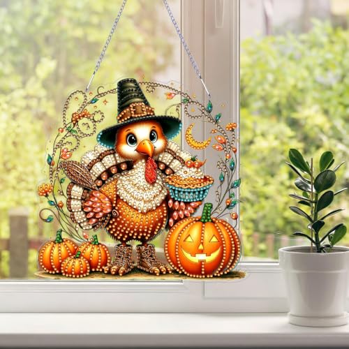 Thanksgiving Hanging Diamond Art Kits for Adult Diamond Painting Kit | Fall DIY Diamonds Painting Art Kit, Acrylic Diamonds Painting Suncatcher Board Kit, Special Crystal Diamond Hanging Ornament - color: DP04528