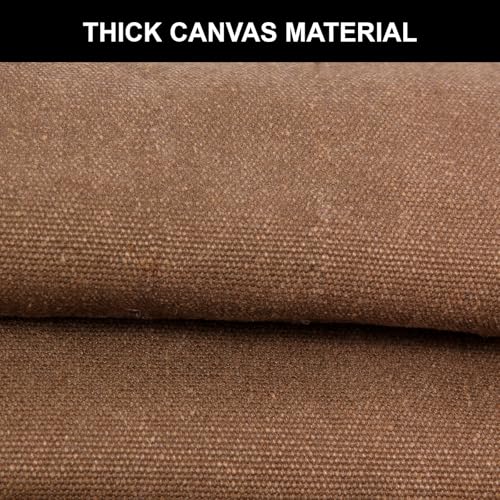 Men's Canvas Tool Apron, Heavy Duty Multi-Pocket Work Apron for Woodworking Gardening Bartender Adjustable Straps - color: Khaki