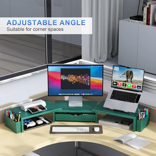 gianotter Dual Monitor Stand Riser With Drawer and 2 Pen Holders - color: Green