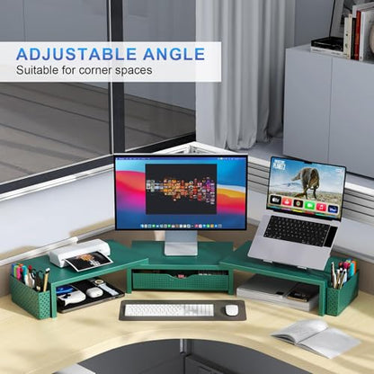 gianotter Dual Monitor Stand Riser With Drawer and 2 Pen Holders - color: Green