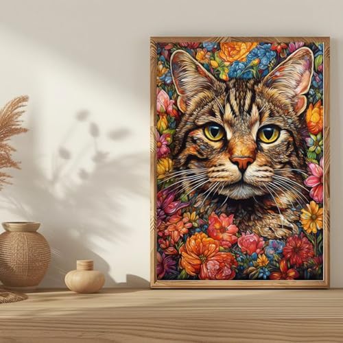 Cute Cat Diamond Art Kits for Adults Diamond Painting Kit for Beginner | Flower Animal 5D Funny DIY Diamond Dots Full Drill Crafts for Gem Art Dot Art for Adults Home Wall Decor for Teens 12x16 in - color: Cat