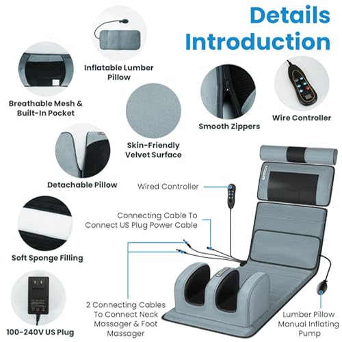 KOCASO Full Body Massage Mat with Heat, Electric Heated Massage Pad Cushion - size: 76x20x6 in