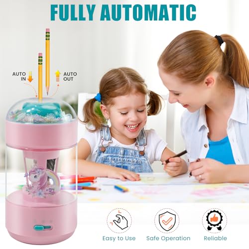 Electric Pencil Sharpener(6-8mm), Fully Automatic Colored Pencil Sharpener for Kids with Auto in & Out Rechargeable Sharpener for Classroom//Office/Home Kids Gift - color: Yf8147_pink