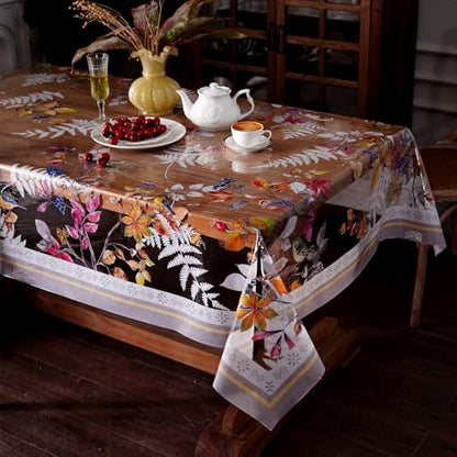 Clear Table Cover Protector Birds Vinyl Table Cloth, 60"x84" | Dining Room, Kitchen Meals, Tabletop Protection, Easy Cleanup, Brunch, Parties, Holiday Gatherings, Everyday Use - color: Birds, size: 60" x 84" (Rectangular)