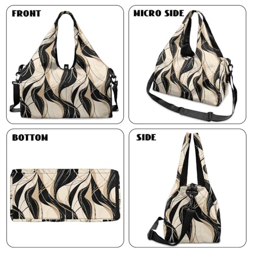 Yoga Gym Bag with Removable Adjustable Shoulder Strap, Shoe Compartment & Top Yoga Mat Holder 17.72x8.66x9.84in - color: Abstract Stripe Line Print