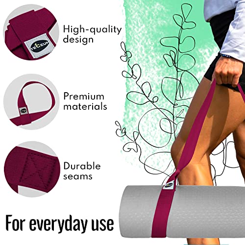 TECEUM Yoga Mat Strap – Extra Soft & Thick Cotton Carrier for All Mats - color: Deep Raspberry, size: 64 IN