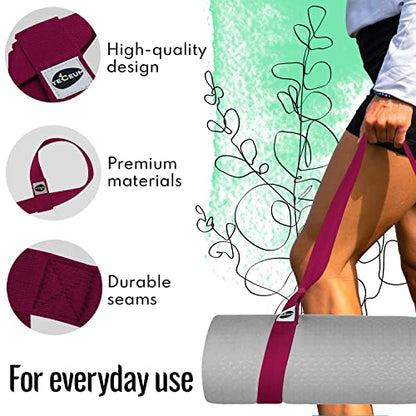 TECEUM Yoga Mat Strap – Extra Soft & Thick Cotton Carrier for All Mats - color: Deep Raspberry, size: 64 IN