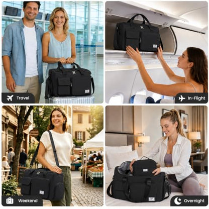 FIORETTO Women's Gym Duffle Bag with Shoes Compartment, 30L Capacity, Ideal for Travel, Gym, Sports, Duffel, Weekender - color: Black, style: Gym Bag With Toiletry Bag