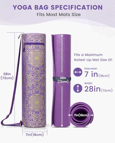 Gonex Yoga Mat Bag, Full-Zip Mat Carrier | 600D Oxford Fabric, Wet Pocket, Front Zip Pocket, Adjustable Strap, Fits Mats up to 26" - color: Royal Purple
