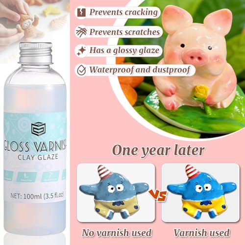 Natural Air-Dry Clay, 8 LBs Pottery Clay with 100ML Glaze Gloss Clay Varnish Protects and 27 PCS Pottery Tools Sculpting Tool Set, Air-Dry Clay Kit for Adults Beginner DIY Craft Gift