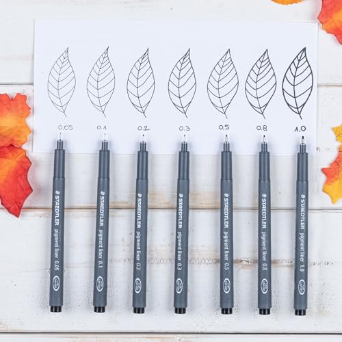 STAEDTLER 308 Pigment Liner Fineliner Pen - Ideal for Writing, Sketching, Technical Drawing, Marking Out - Black Ink - In Envelope Gift Packaging - Extra Fine Pack of 3-0.1mm, 0.3mm, 0.5mm