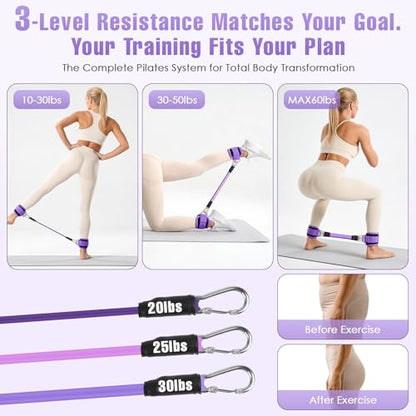 Pilates Kit, Pilates Equipment for Home Workouts, Home Pilates Essentials Kit for Women with Pilates Ring and Ball Set, Socks, Ankle Resistance Bands with Cuffs, Resistance Band and Massage Ball - color: Purple