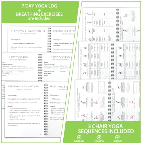 Chair Yoga for Seniors Over 60 Book & Chart, Gentle Seated Chair Yoga Guide, 30-Day Challenge for Flexibility & Balance, A4 Size Easy to Follow Chair Yoga Routine for Older Adults