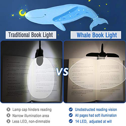 Vekkia 14 LED Book Light with Charger & Travel Case | Cover Both Page, Warm/White Reading Light with Clamp/Lightweight Eye Care Book Lamp/Great for Readers - color: Sable Black
