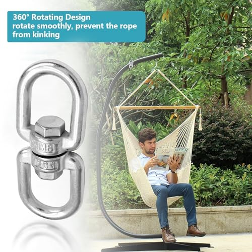Bonsicoky M8 Double Ended Swivel Eye Hook, 2 Pcs | 304 Stainless Steel, Eye to Eye Swivel, Shackle Ring Connector - color: M8, size: 2 PCS
